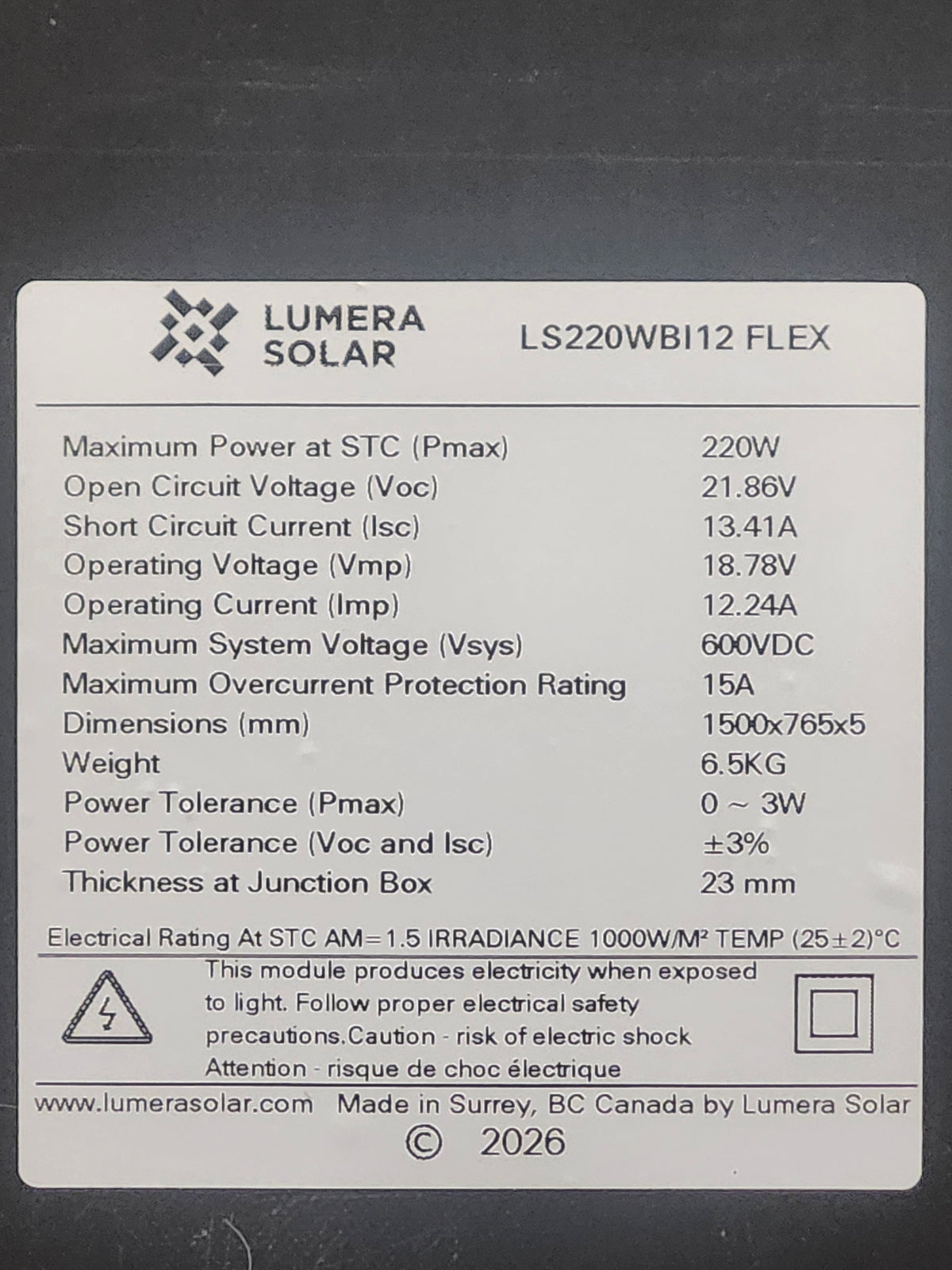 Module solaire Lumera 100 W