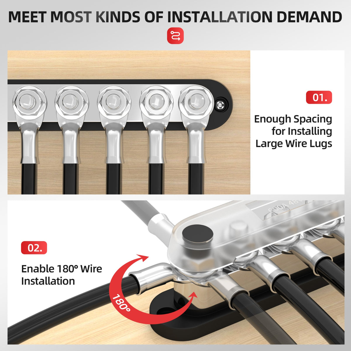 Barre omnibus SSS-BUSBAR-250A avec 4 goujons M8 et 3 vis n°10 12 V-48 V
