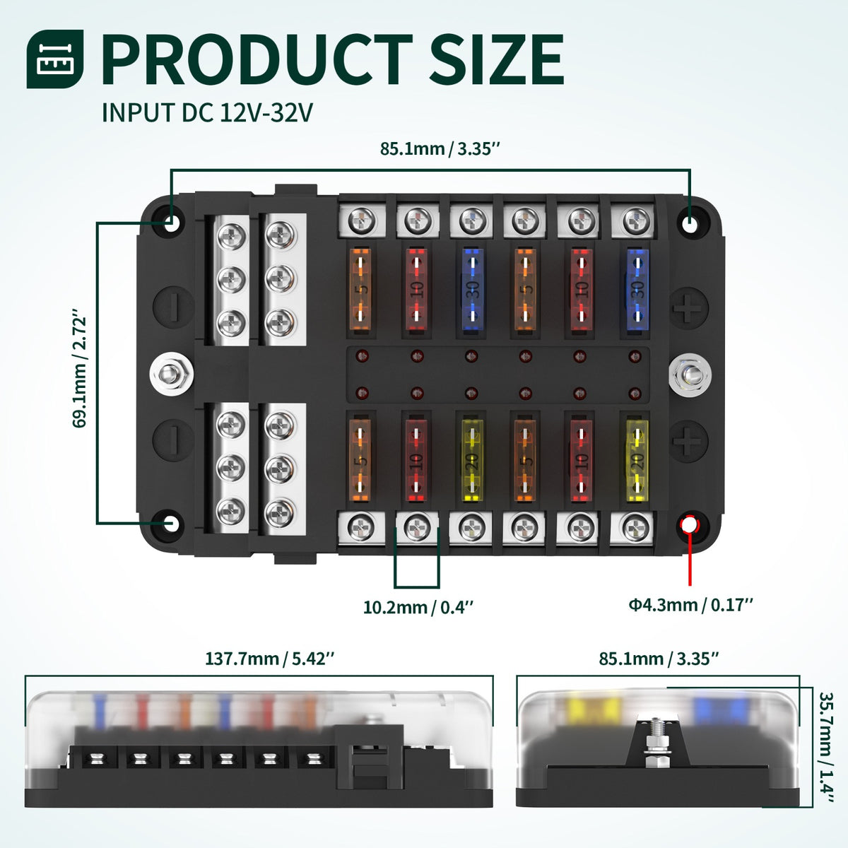 Barre omnibus SSS-BUSBAR-250A avec 4 goujons M8 et 3 vis n°10 12 V-48 V