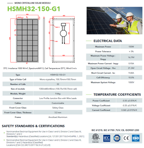 HubSolar HSMH32-150-G1 150w C1D2 Mono Solar Module