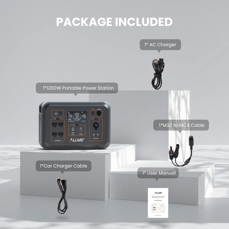 ALLWEI Portable Power Station | 1200W Inverter | 1008Wh Battery Storage | 500W PV Input