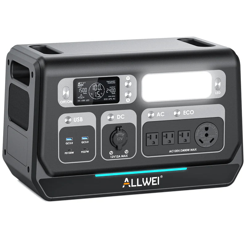 ALLWEI Portable Power Station | 2400W Inverter | 2048Wh Battery Storage | 1200W PV Input