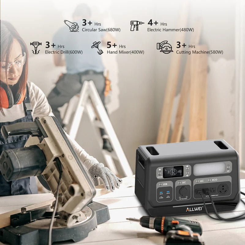 Centrale électrique portable ALLWEI | Onduleur 2400 W | Stockage sur batterie 2048 Wh | Entrée photovoltaïque 1200 W 