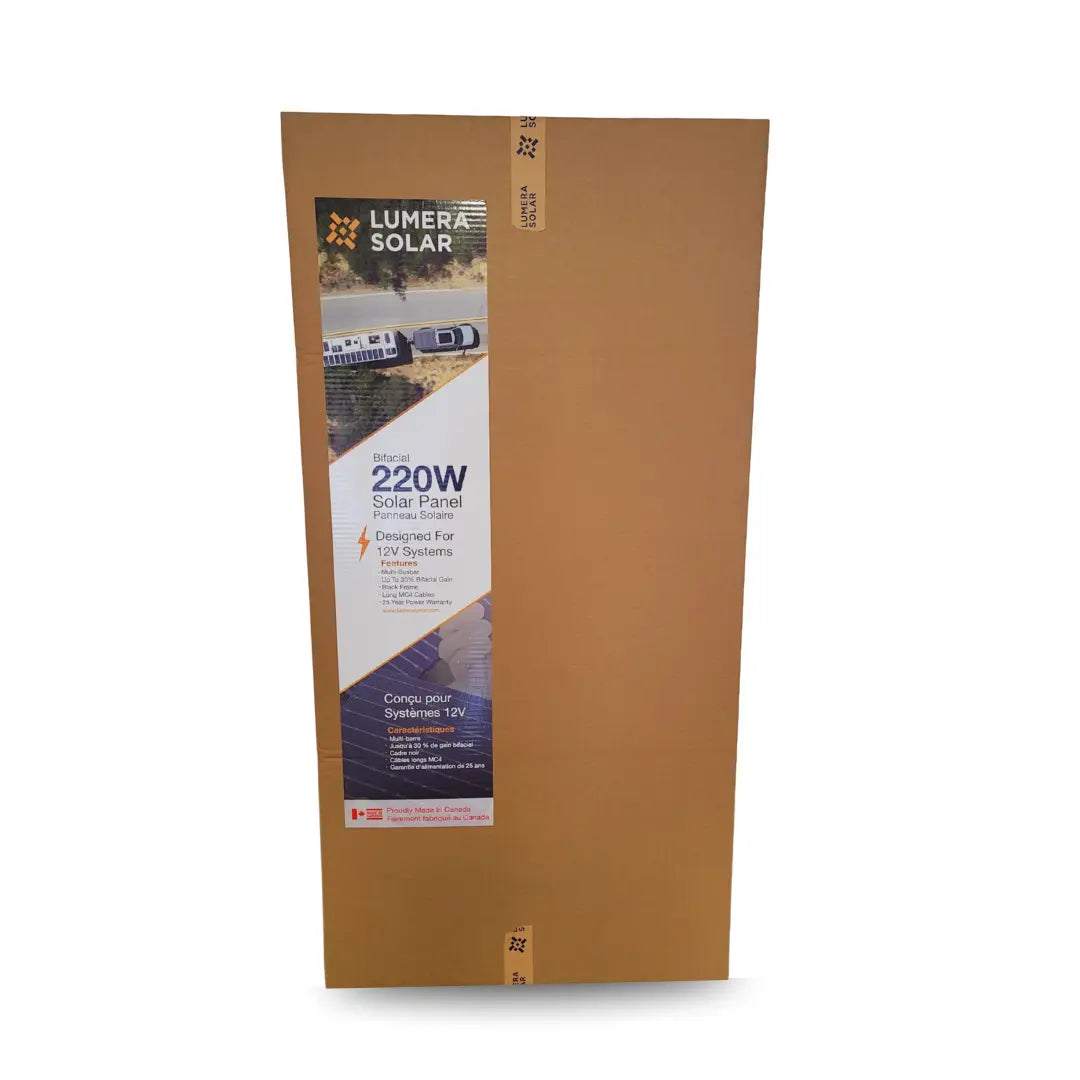 Module solaire bifacial Lumera 220 W 12 V, cadre noir