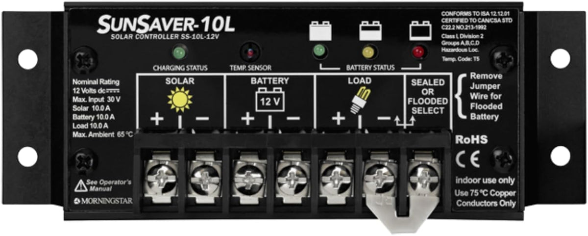 Morningstar SunSaver SS-10L-12V PWM Solar Charge Controller — 10A, 12V