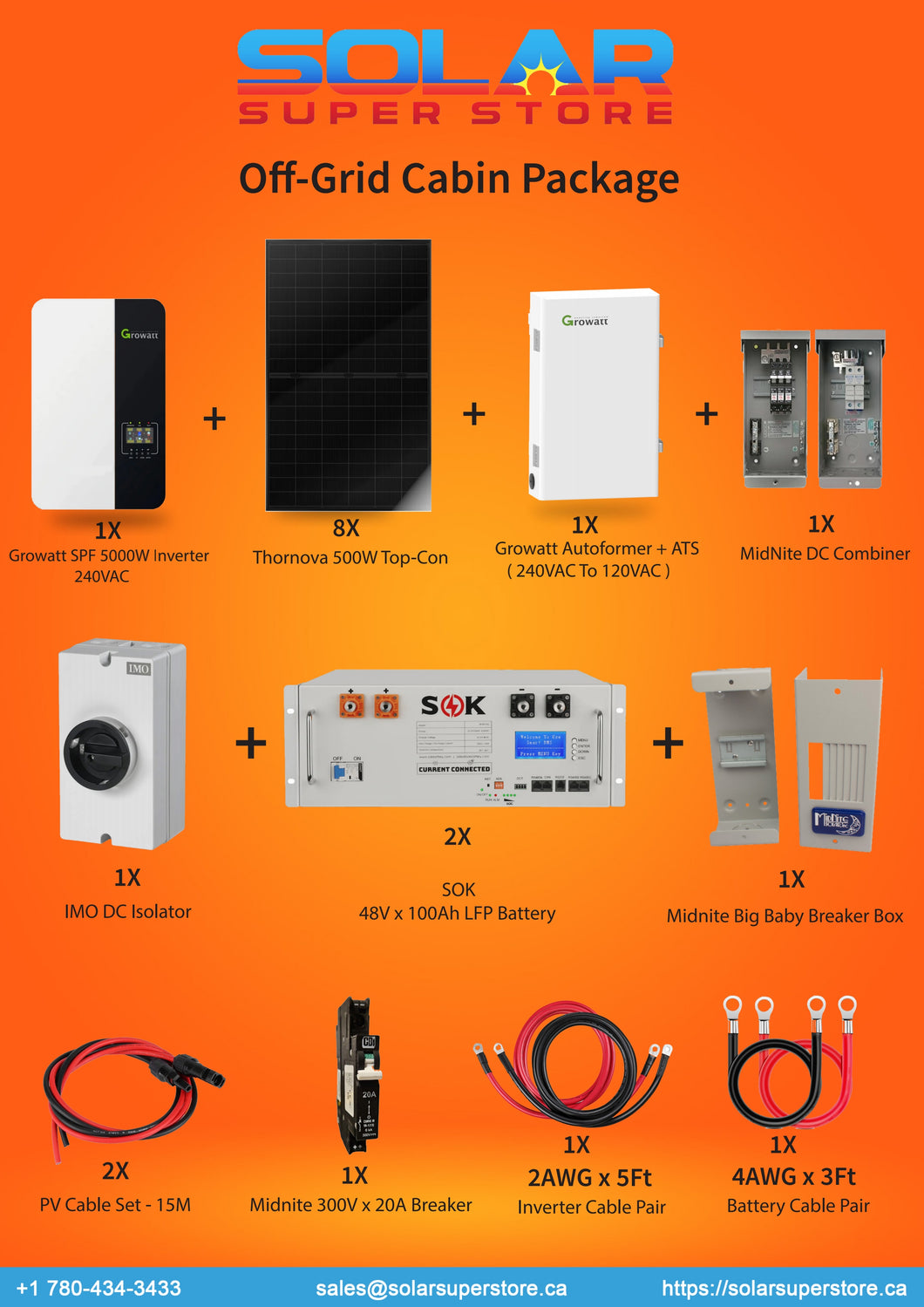 Off-Grid Cabin Package 5kW Inverter | 4kW Solar | 10.2kW LiFePO4 Battery Solar Package / Kit