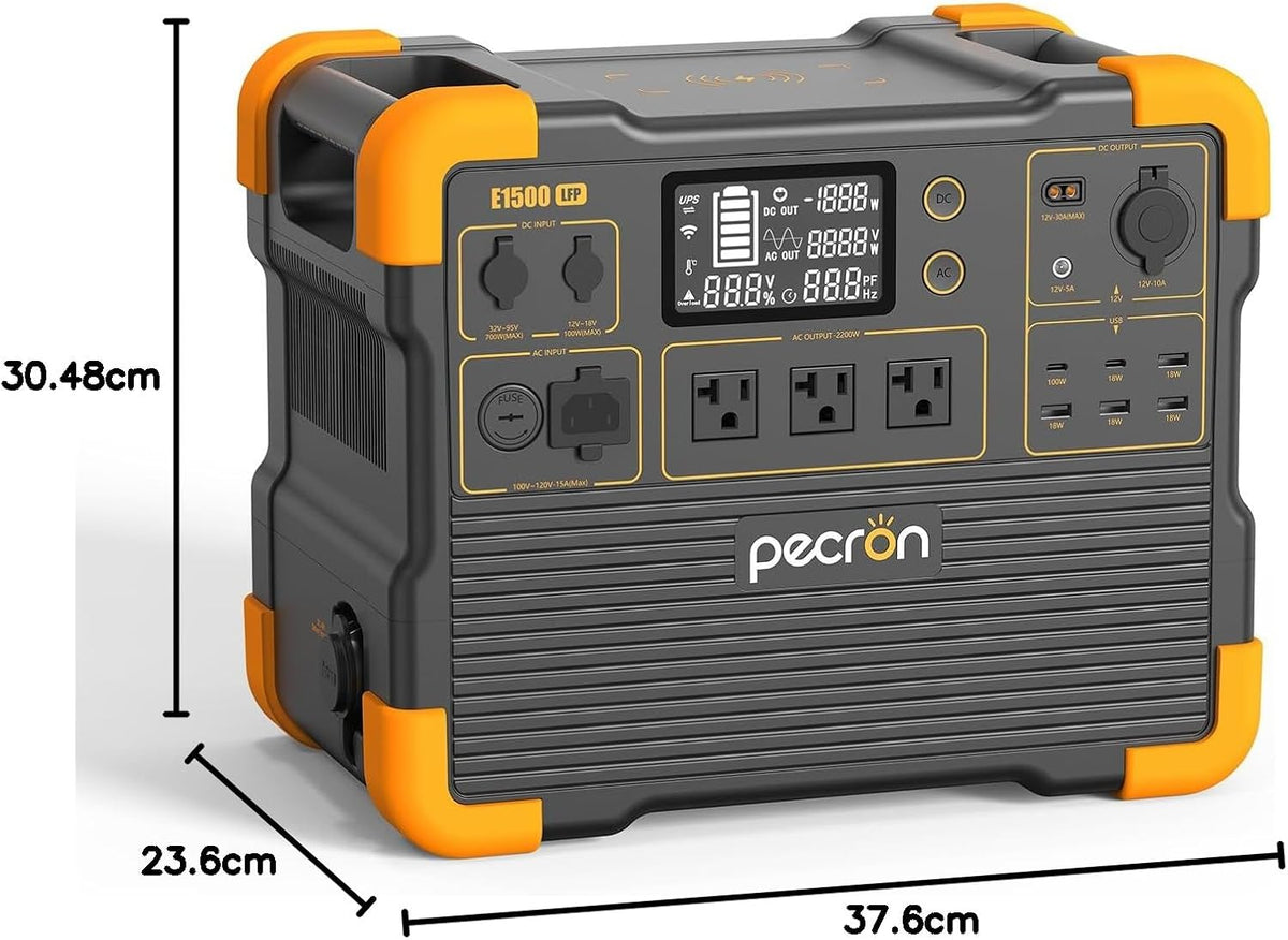 Pecron Portable Power Station | 2200W Inverter | 1536Wh Battery Storage | 700W +100W PV Input