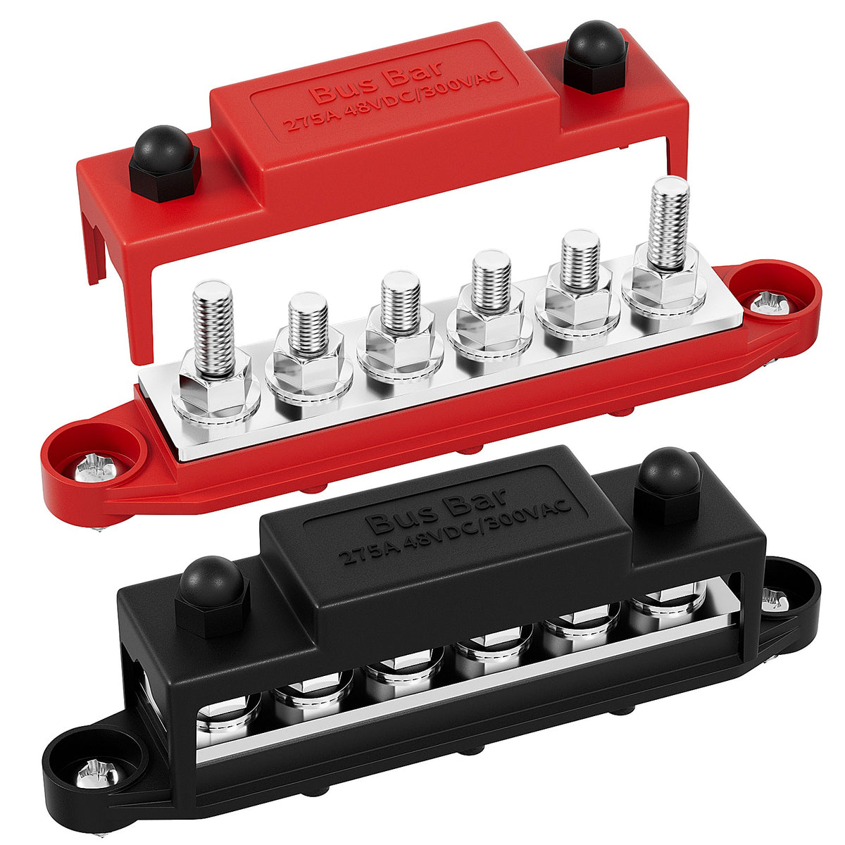 SunDale Canada 275A Power Busbar Kit – Black & Red, 4-Pole (M8) with Protective Covers