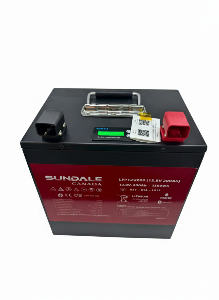 SunDale Canada HEATED 12V x 200Ah Lithium Iron Phosphate (LiFePO4) Battery GC2 Size