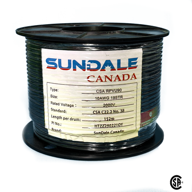Enrouleur de câble solaire photovoltaïque - Câble photovoltaïque - Câble solaire - 152 m / 500 pi | Homologué CSA