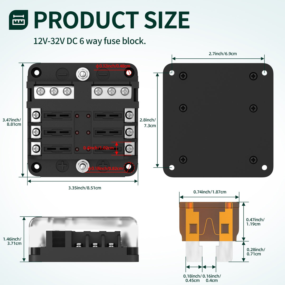 6-Way Marine Fuse Box – Blade Fuse Holder with Protective Cover