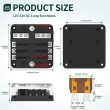 Load image into Gallery viewer, 6-Way Marine Fuse Box – Blade Fuse Holder with Protective Cover