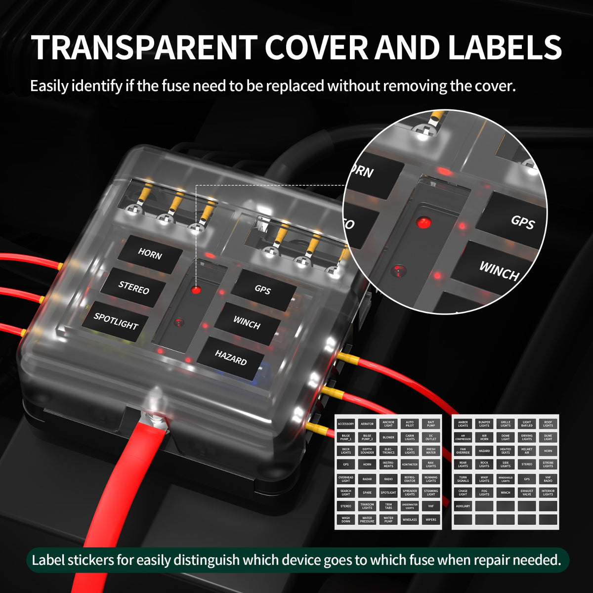6-Way Marine Fuse Box – Blade Fuse Holder with Protective Cover