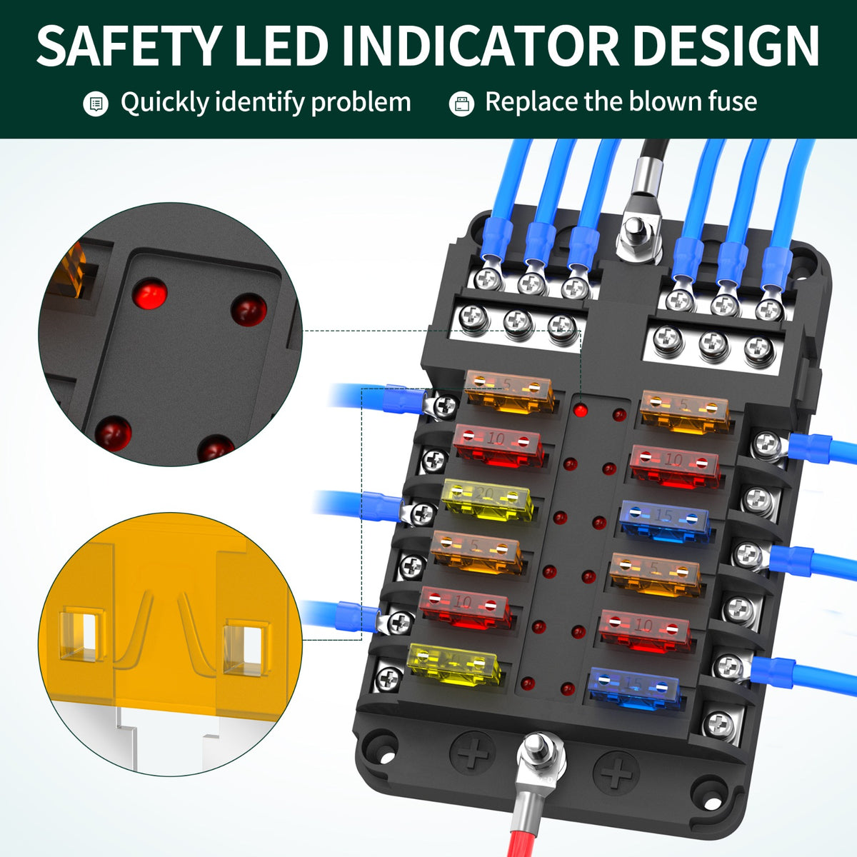 Solar Super Store 12-Way Marine Fuse Box – Blade Fuse Holder with Protective Cover