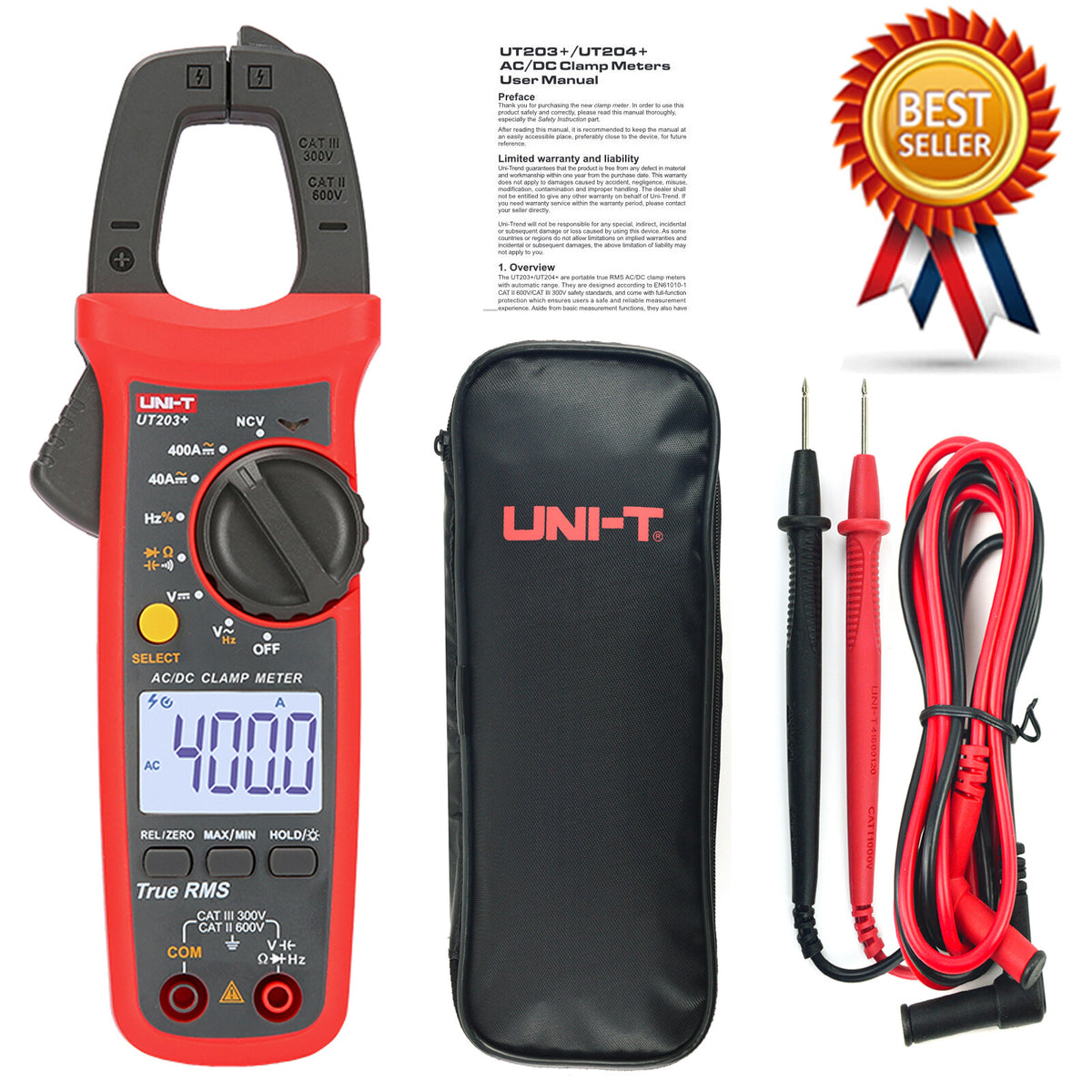 Pince ampèremétrique Uni-T 203+ 600 A CC et CA
