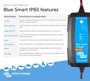 Chargeur Victron Blue Smart IP65 12 V/10 A 120 V, prise NEMA 1-15 
