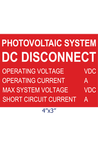 SSP-111  PV SYS DC DISCO Info. PLACARD