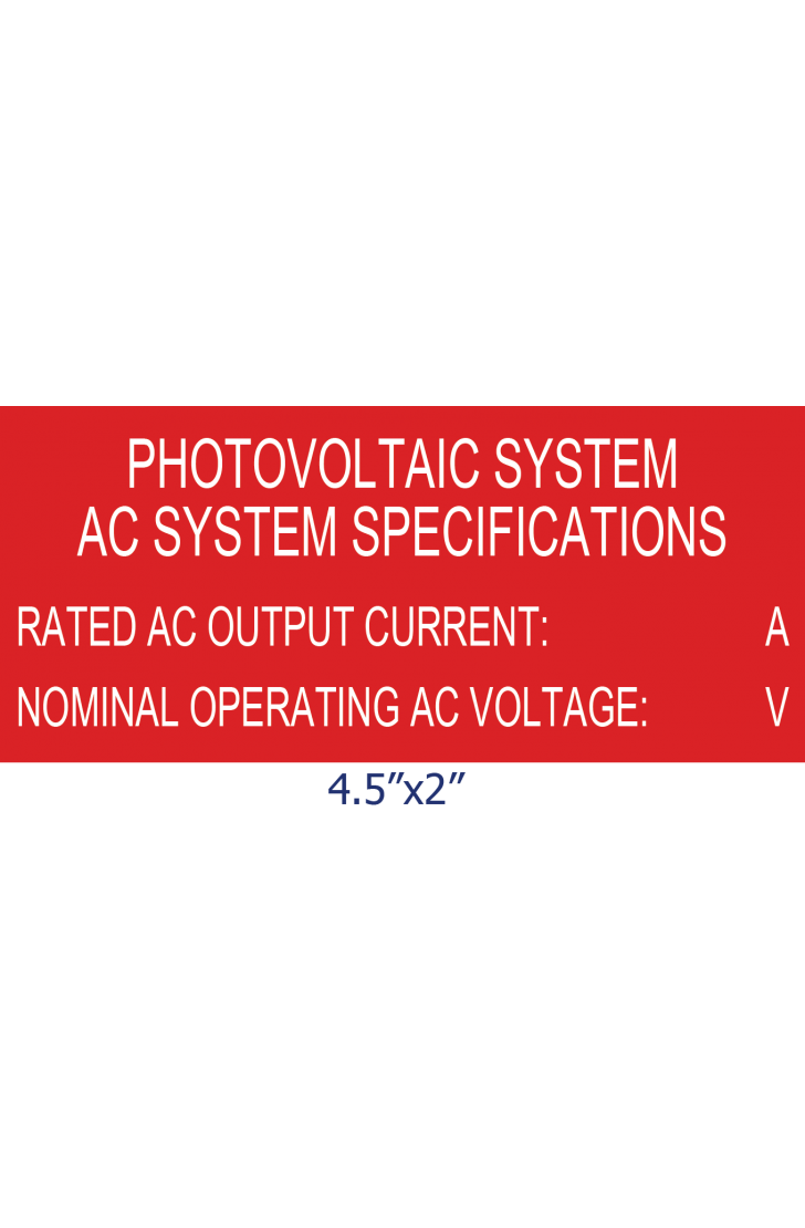 SSP-147 PV System Specification Safety Placard/Lamacoid